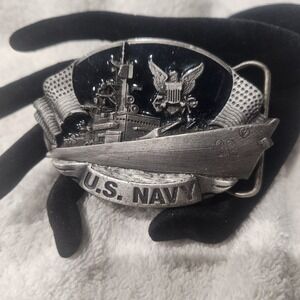 Vintage 1981 Bergamot Brass Works US Navy Battleship Belt Buckle Made in USA